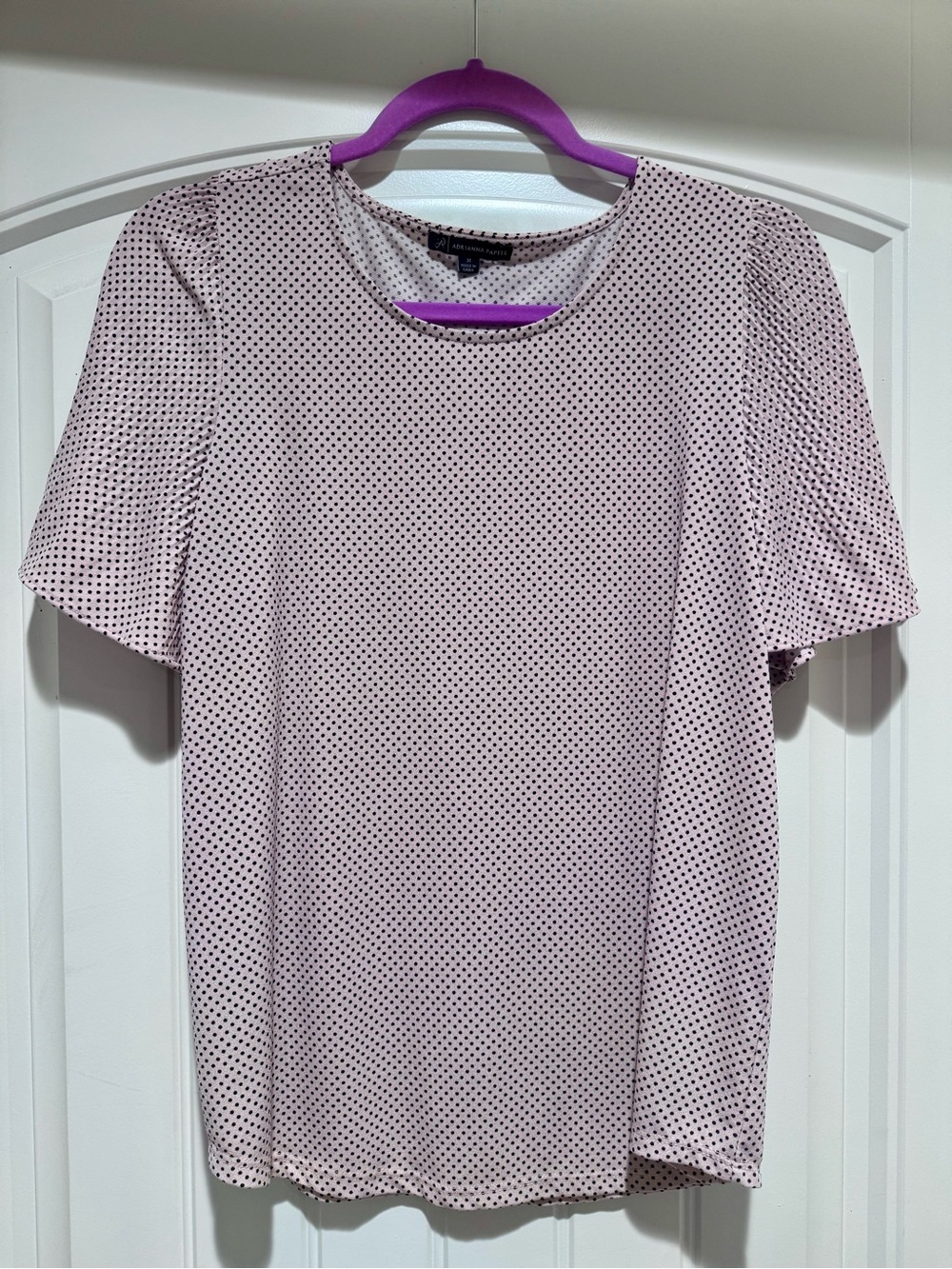 Adrianna Papell Light Pink Short-Sleeve Polka Dot Top